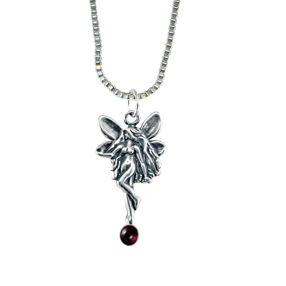 Sterling Silver Dancing Fairy Pendant With Garnet
